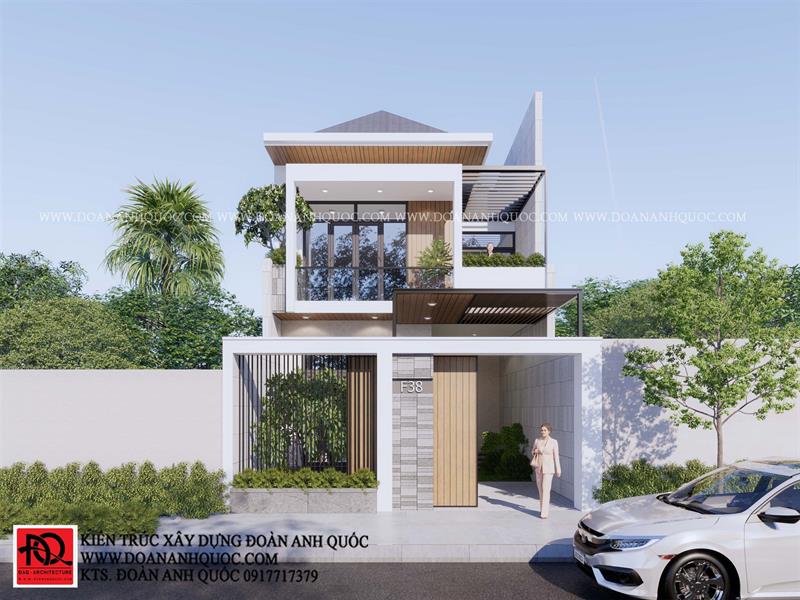 Thiết kế nhà Phan Thiết, Xây nhà trọn gói Phan Thiết, Thi công nhà trọn gói Phan Thiết, Thiết kế Thi công nội thất Phan Thiết Bình Thuận, Công ty Xây dựng Bình Thuận, Thiết kế nhà Bình Thuận, Xây nhà trọn gói Bình Thuận. Nhà phố 2 tầng mái thái phong cách hiện đại